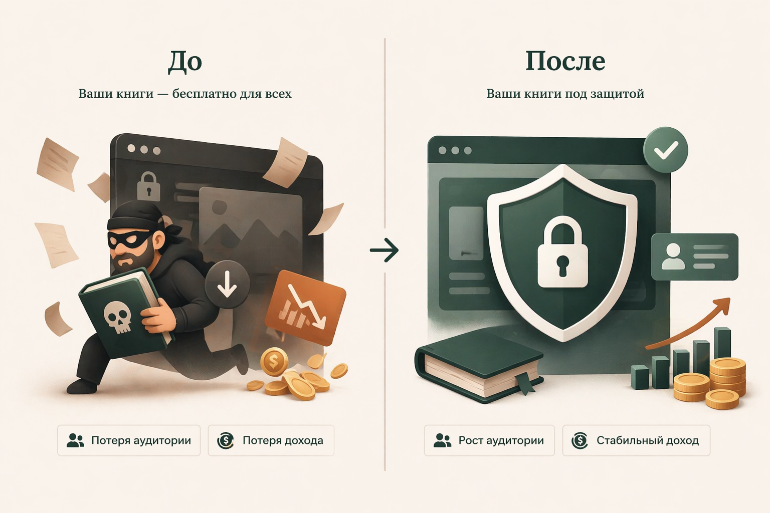 До и после — защита книг от пиратства
